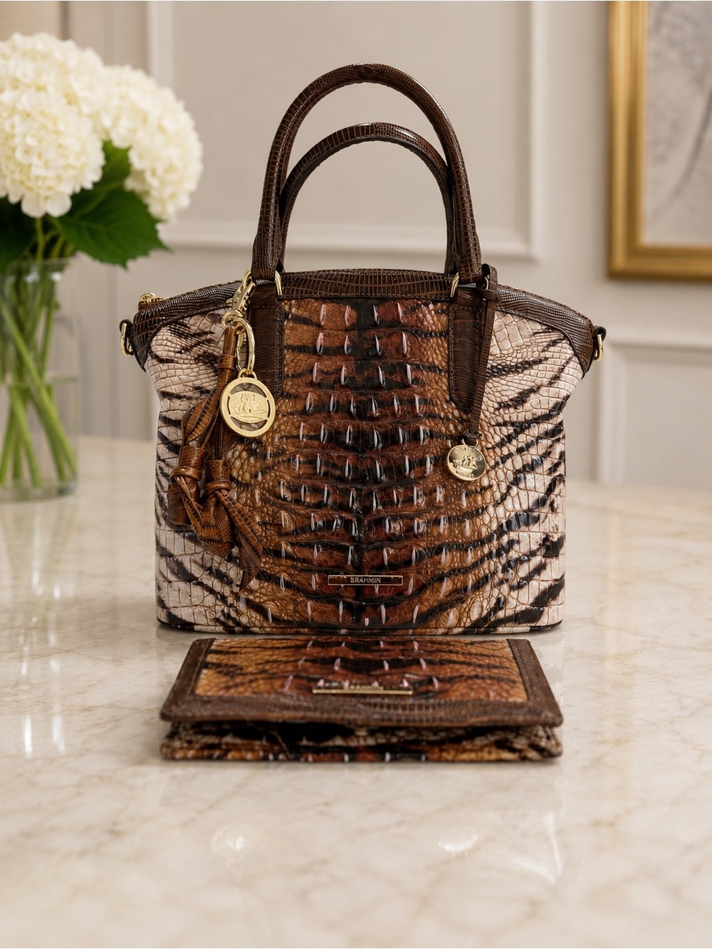 BRAHMIN “Feline Hermosa” Medium Duxbury with Ady Wallet, EUC & Brahmin Roses🌹 - Picture 13 of 13